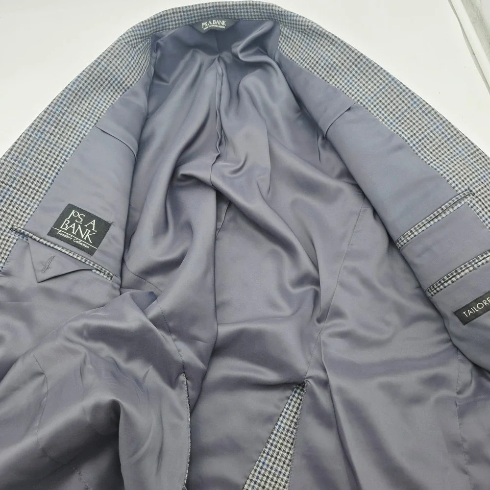 Jos A Bank Mens 43R Gray Blue Houndstooth Windowpane Two Button Blazer Jacket